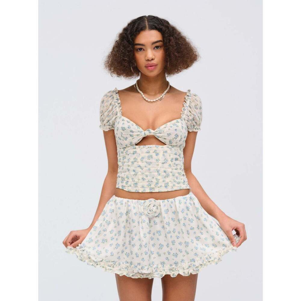 For Love & Lemons Chateau Mini Skirt Size MM / Blue